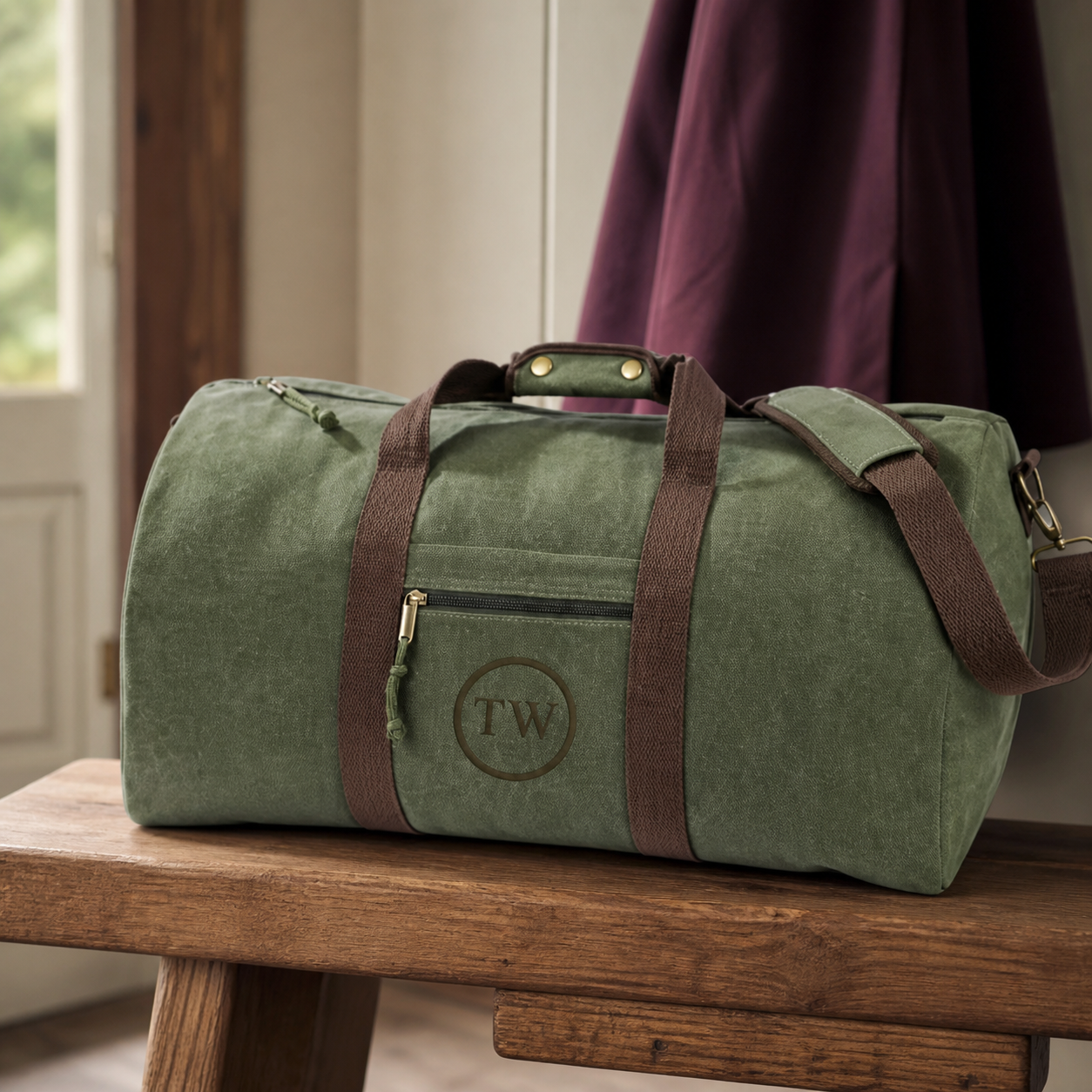 Personalised Green Canvas Duffle Bag